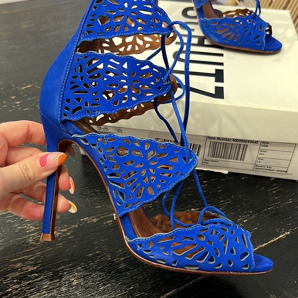 Schutz Ciara Bright Blue Suede Lace-up Heels in Color Klein - Picture 4 of 9